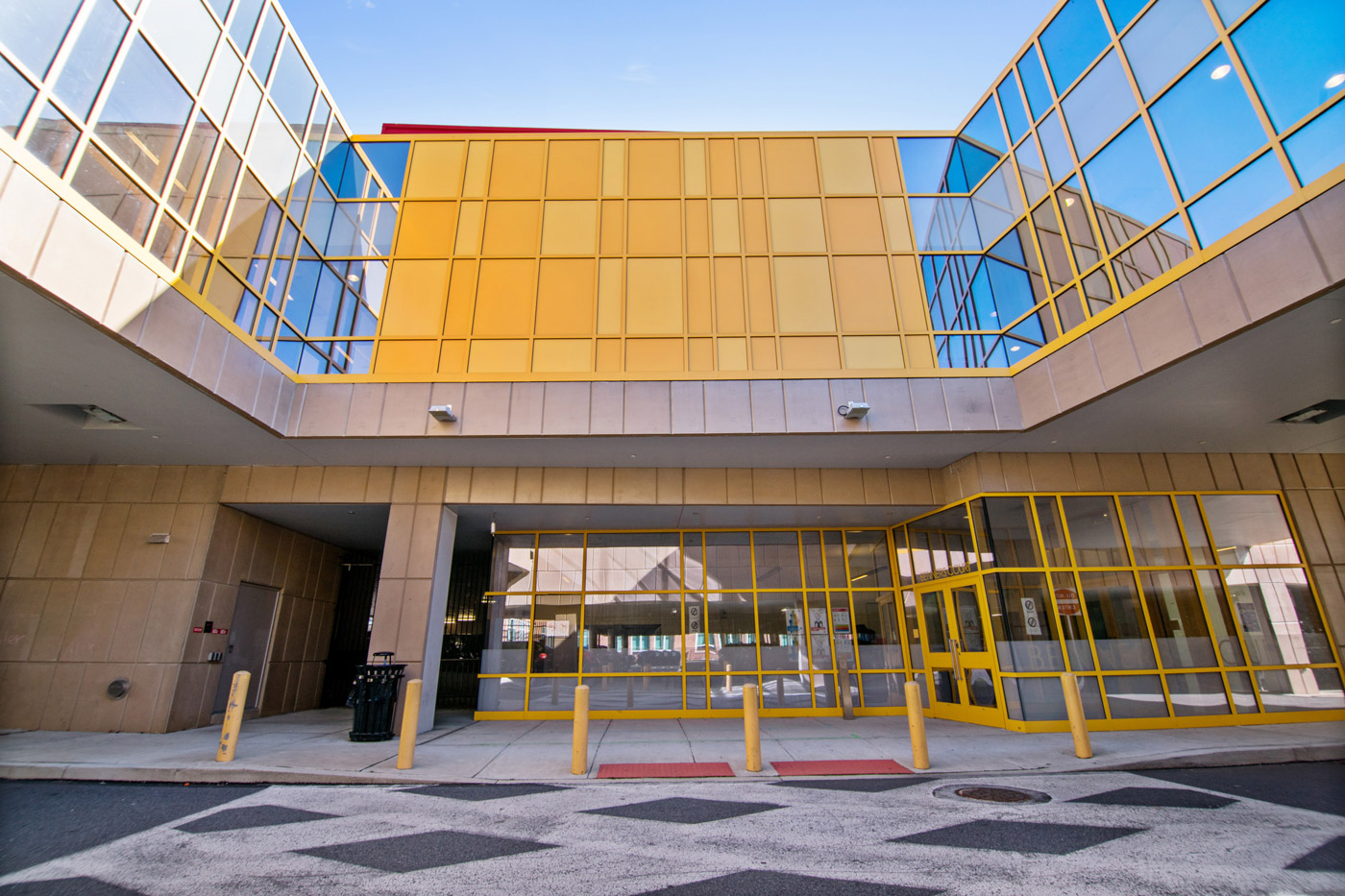 An elementary school building in Reading, PA has a stunning paneled façade.