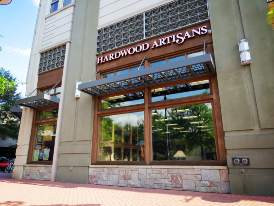 Mapes canopies refresh an older building for Hardwood Artisans in Arlington, VA.